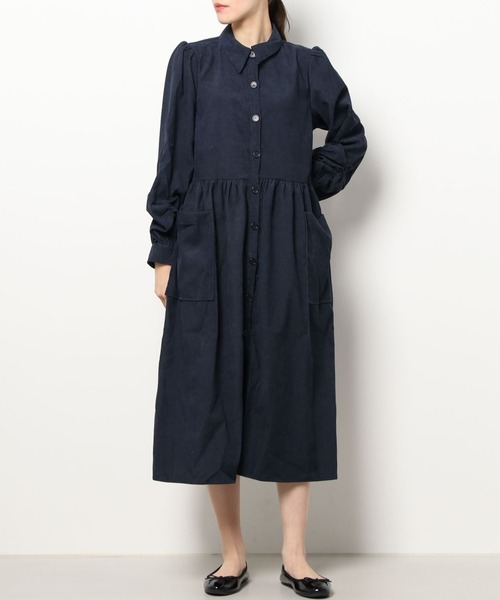 Diosfront（ディオスフロント）の「コーデュロイパフスリーブシャツワンピース（ワンピース・レディース・グリーン/ネイビー/キャメル/オレンジ/ブラック/ベージュ/ブルー・S/M/L）」の12枚目の写真