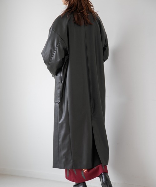 yuw（ユウ）の「ECO LEATHER COAT　229598（ピーコート・レディース・ブラック/ベージュ・FREE）」の3枚目の写真