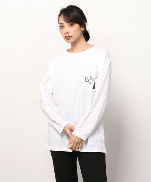Mac-House(マックハウス)の「猫プリントロングスリーブTシャツ(Tシャツ/カットソー・レディース・カーキ/ホワイト/ブラック・L/M)」の16枚目の写真