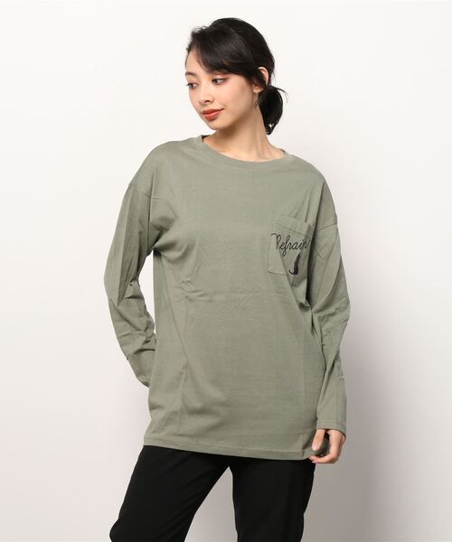 Mac-House(マックハウス)の「猫プリントロングスリーブTシャツ(Tシャツ/カットソー・レディース・カーキ/ホワイト/ブラック・L/M)」の18枚目の写真