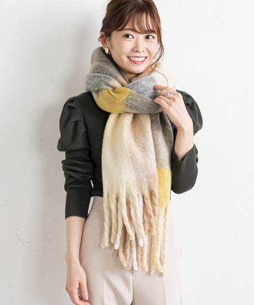 prose verse（プロズヴェール）の「チェック柄フリンジマフラー（マフラー・レディース・グリーン/イエロー/パープル・ﾌﾘ-）」の5枚目の写真