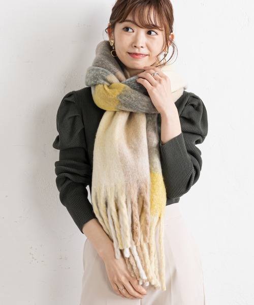 prose verse（プロズヴェール）の「チェック柄フリンジマフラー（マフラー・レディース・グリーン/イエロー/パープル・ﾌﾘ-）」の7枚目の写真