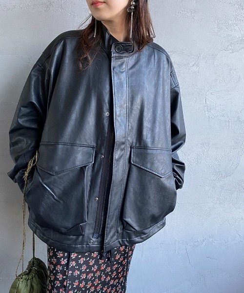 JEANS FACTORY Clothes（ジーンズファクトリークローズ）の「[Jeans Factory Clothes/ジーンズファクトリークローズ] M-65 レザーショートミリタリージャケット（ミリタリージャケット・レディース・ブラック・M/L）」の6枚目の写真