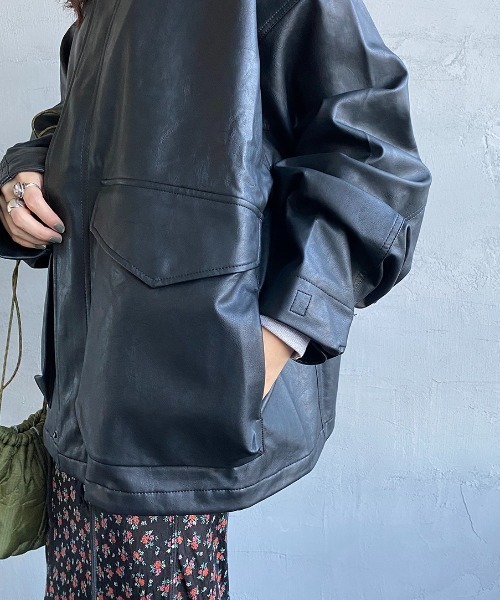 JEANS FACTORY Clothes（ジーンズファクトリークローズ）の「[Jeans Factory Clothes/ジーンズファクトリークローズ] M-65 レザーショートミリタリージャケット（ミリタリージャケット・レディース・ブラック・M/L）」の12枚目の写真