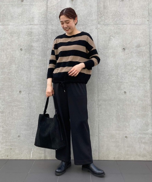 美品✨ビアズリー 裾リボン ボーダー ニット グレー ボーダー ふんわり 美品✨ビアズリー 裾リボン ボーダー ニット グレー ボーダー