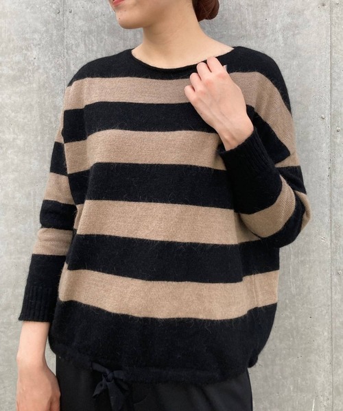 美品✨ビアズリー 裾リボン ボーダー ニット グレー ボーダー ふんわり BEARDSLEY（ビアズリー）の「裾リボンボーダーニット（ニット