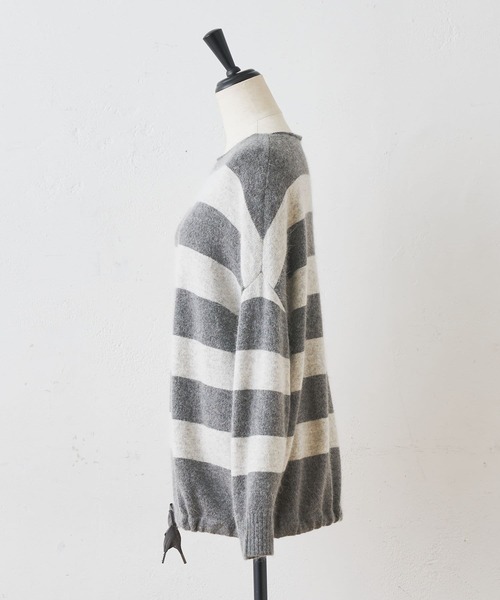 美品✨ビアズリー 裾リボン ボーダー ニット グレー ボーダー ふんわり 美品✨ビアズリー 裾リボン ボーダー ニット グレー ボーダー