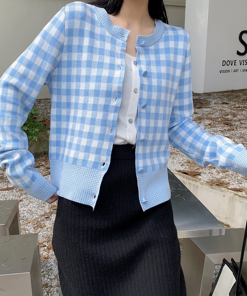 ショート丈ギンガムチェックニットカーディガン カーディガン ボレロ Solleim ソルレム のファッション通販 Zozotown