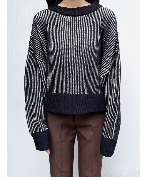 ENVYM（アンビー）の「バイカラーリブニットＰＯ（ニット/セーター・レディース・ブラック/グリーン/Moca・FREE）」の5枚目の写真