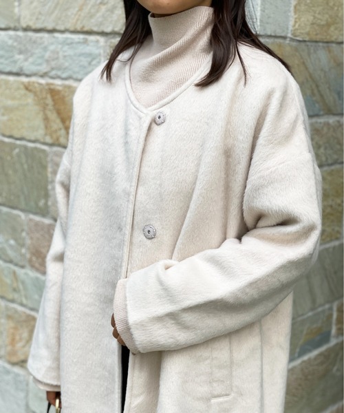 Meli rich(メリーリッチ)の「シャギーノーカラーコート(ノーカラーコート・レディース・アイボリー/ベビーピンク・MEDIUM)」の5枚目の写真