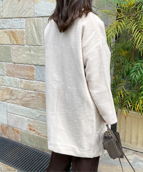 Meli rich(メリーリッチ)の「シャギーノーカラーコート(ノーカラーコート・レディース・アイボリー/ベビーピンク・MEDIUM)」の15枚目の写真