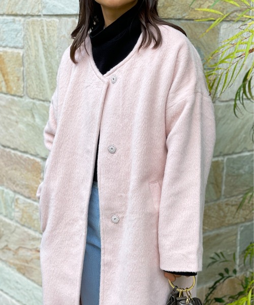 Meli rich(メリーリッチ)の「シャギーノーカラーコート(ノーカラーコート・レディース・アイボリー/ベビーピンク・MEDIUM)」の21枚目の写真