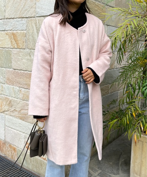 Meli rich(メリーリッチ)の「シャギーノーカラーコート(ノーカラーコート・レディース・アイボリー/ベビーピンク・MEDIUM)」の19枚目の写真