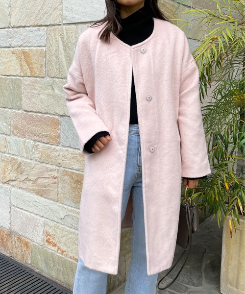 Meli rich(メリーリッチ)の「シャギーノーカラーコート(ノーカラーコート・レディース・アイボリー/ベビーピンク・MEDIUM)」の20枚目の写真