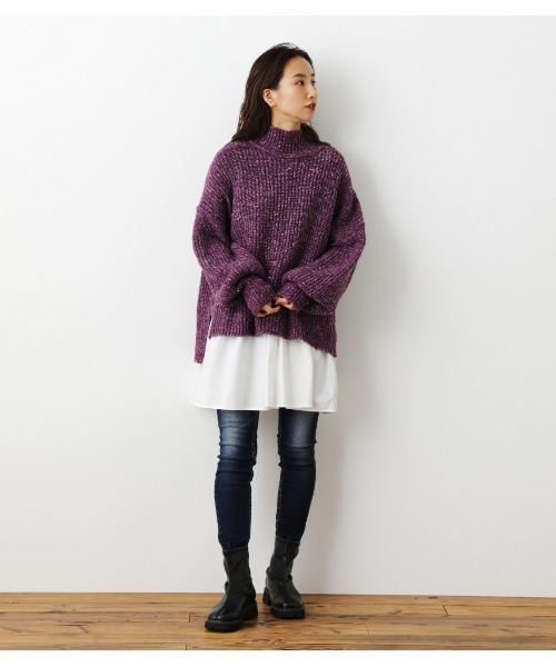 RODEO CROWNS WIDE BOWL（ロデオクラウンズワイドボウル）の「レイヤードニットmixトップス（ニット/セーター・レディース・パープル/杢グレー/アイボリー・FREE）」の12枚目の写真