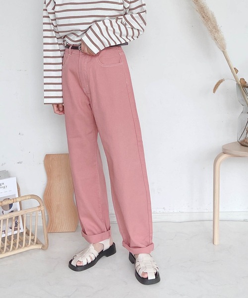 AS KNOW AS plus（アズノゥアズプラス）の「●ベルト付ゆるりカーブパンツ（その他パンツ・レディース・ピンク/インディゴブルー/グリーン/アイボリー/ライトカーキ/チェック/グレイッシュブルー/ブラック系/ブラック/オフホワイト/サックスブルー/グリーン系/ピンク系/ケミカルウォッシュ/ナチュラル/ピーコックグリーン系/ブラック系1/オレンジ/ライトイエロー・FREE）」の17枚目の写真