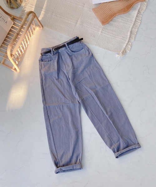 AS KNOW AS plus（アズノゥアズプラス）の「●ベルト付ゆるりカーブパンツ（その他パンツ・レディース・ピンク/インディゴブルー/グリーン/アイボリー/ライトカーキ/チェック/グレイッシュブルー/ブラック系/ブラック/オフホワイト/サックスブルー/グリーン系/ピンク系/ケミカルウォッシュ/ナチュラル/ピーコックグリーン系/ブラック系1/オレンジ/ライトイエロー・FREE）」の13枚目の写真