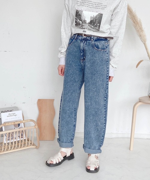 AS KNOW AS plus（アズノゥアズプラス）の「●ベルト付ゆるりカーブパンツ（その他パンツ・レディース・ピンク/インディゴブルー/グリーン/アイボリー/ライトカーキ/チェック/グレイッシュブルー/ブラック系/ブラック/オフホワイト/サックスブルー/グリーン系/ピンク系/ケミカルウォッシュ/ナチュラル/ピーコックグリーン系/ブラック系1/オレンジ/ライトイエロー・FREE）」の14枚目の写真