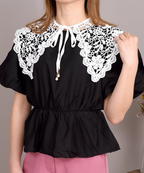 DAY CLOSET(デイ クローゼット)の「レディース クロシェ編みの大きめ付け襟 Aタイプ(付け襟・レディース・ホワイト/ブラック・ONE SIZE)」の2枚目の写真
