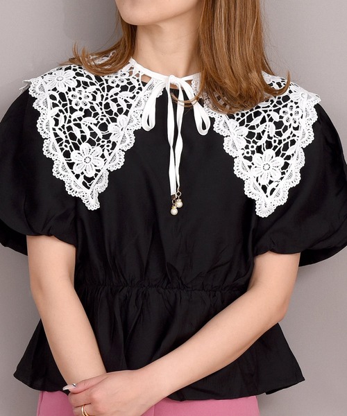 DAY CLOSET(デイ クローゼット)の「レディース クロシェ編みの大きめ付け襟 Aタイプ(付け襟・レディース・ホワイト/ブラック・ONE SIZE)」の11枚目の写真