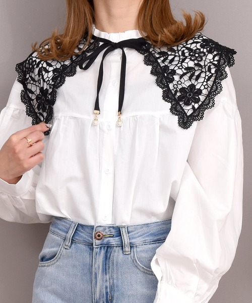 DAY CLOSET(デイ クローゼット)の「レディース クロシェ編みの大きめ付け襟 Aタイプ(付け襟・レディース・ホワイト/ブラック・ONE SIZE)」の6枚目の写真