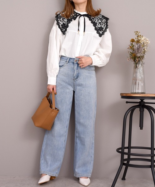 DAY CLOSET(デイ クローゼット)の「レディース クロシェ編みの大きめ付け襟 Aタイプ(付け襟・レディース・ホワイト/ブラック・ONE SIZE)」の4枚目の写真