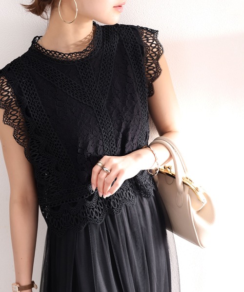 classicalelf（クラシカルエルフ）の「高まるロマンティックムード。結婚式にも。コットンレースドッキングワンピース（ドレス・レディース・アイボリー/ブラック/グレー・LARGE/MEDIUM/SMALL/X-LARGE）」の7枚目の写真