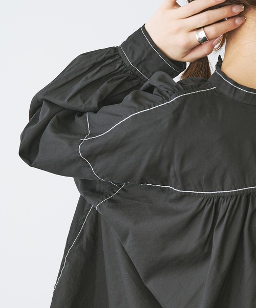PUAL CE CIN（ピュアルセシン）の「綿テンセル配色ステッチチュニックブラウス（シャツ/ブラウス・レディース・ホワイト/ブラック/ライラック・FREE）」の15枚目の写真