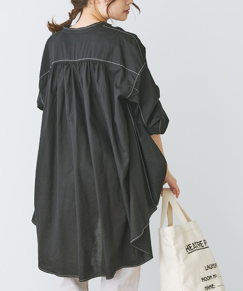 PUAL CE CIN（ピュアルセシン）の「綿テンセル配色ステッチチュニックブラウス（シャツ/ブラウス・レディース・ホワイト/ブラック/ライラック・FREE）」の20枚目の写真