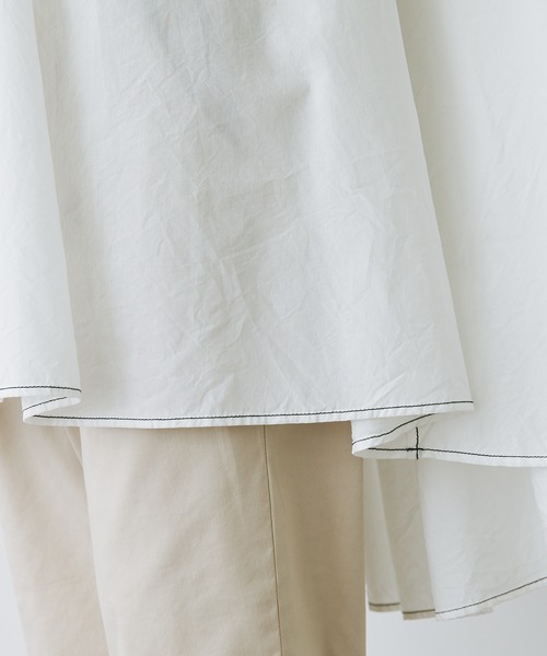 PUAL CE CIN（ピュアルセシン）の「綿テンセル配色ステッチチュニックブラウス（シャツ/ブラウス・レディース・ホワイト/ブラック/ライラック・FREE）」の7枚目の写真