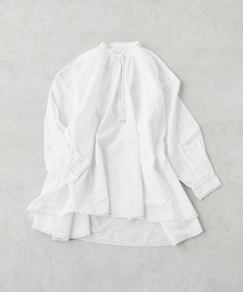 PUAL CE CIN（ピュアルセシン）の「綿テンセル配色ステッチチュニックブラウス（シャツ/ブラウス・レディース・ホワイト/ブラック/ライラック・FREE）」の10枚目の写真