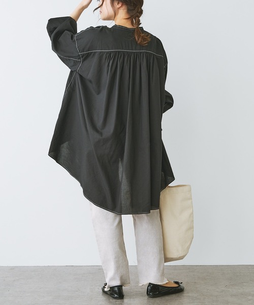 PUAL CE CIN（ピュアルセシン）の「綿テンセル配色ステッチチュニックブラウス（シャツ/ブラウス・レディース・ホワイト/ブラック/ライラック・FREE）」の17枚目の写真