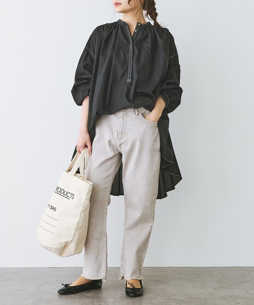 PUAL CE CIN（ピュアルセシン）の「綿テンセル配色ステッチチュニックブラウス（シャツ/ブラウス・レディース・ホワイト/ブラック/ライラック・FREE）」の11枚目の写真