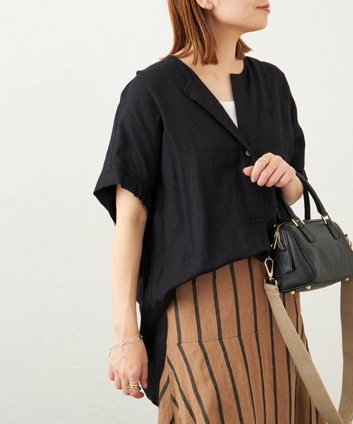 JOURNAL STANDARD（ジャーナルスタンダード）の「レーヨン麻ノーカラーブラウス（シャツ/ブラウス・レディース・ブラック/ナチュラル/ブルー系その他/ホワイト/ホワイト系その他/グレー系その他2・FREE）」の9枚目の写真