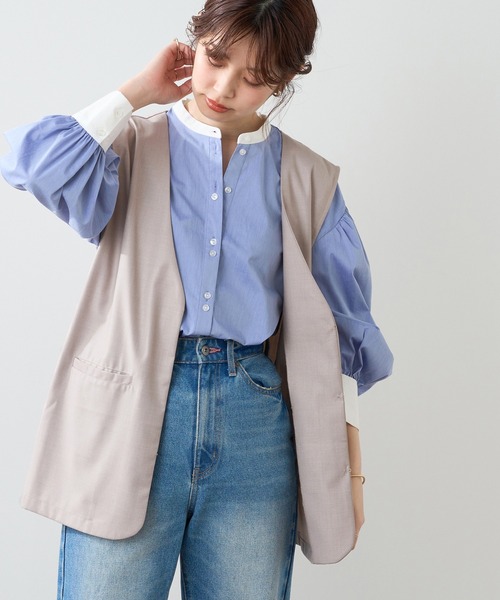 natural couture（ナチュラルクチュール）の「シンプルに着飾る　ちょっと大人なマニッシュベスト（ベスト・レディース・ベージュ/ブラウン/モカ・FREE）」の4枚目の写真