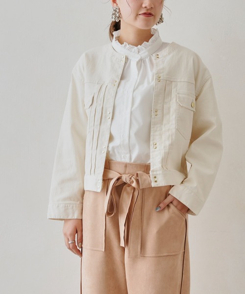 Chez toi(シェトワ)の「フロントデザインゴールドフックノーカラーGジャン(デニムジャケット・レディース・インディゴブルー/ブルー/アイボリー・FREE)」の14枚目の写真