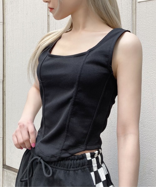 Figments（フィグメンツ）の「クロップドタンクトップ（タンクトップ・レディース・ホワイト/ブラック・FREE）」の2枚目の写真