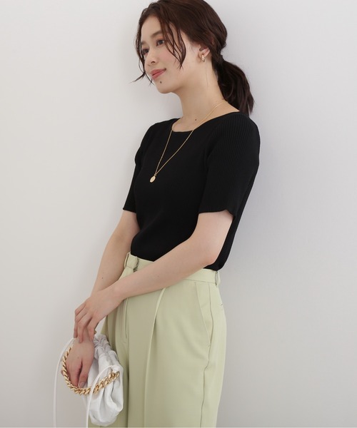 NATURAL BEAUTY BASIC（ナチュラルビューティーベーシック）の「ベーシックリブニット（ニット/セーター・レディース・ブラック/ブラウン/ブルー・MEDIUM）」の4枚目の写真