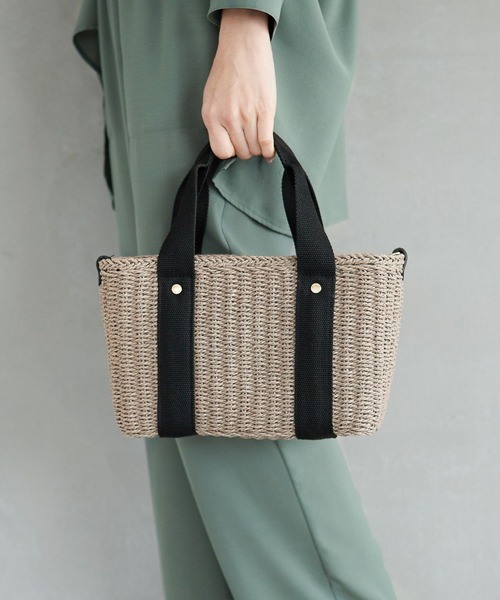 LEPSIM（レプシィム）の「【WEB限定】ペーパーミニTOTE　263007（かごバッグ・レディース・ブラック/ベージュ/グレイッシュベージュ・ONE SIZE）」の3枚目の写真