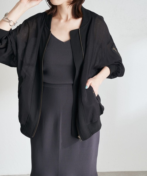 COLLAGE GALLARDAGALANTE(コラージュガリャルダガランテ)の「夏まで着るアウター/シアーMA-1(MA-1・レディース・ブラック/ライトベージュ・FREE)」の19枚目の写真