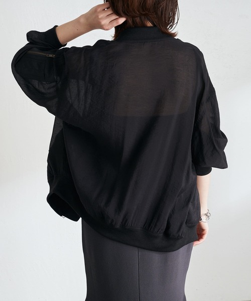 COLLAGE GALLARDAGALANTE(コラージュガリャルダガランテ)の「夏まで着るアウター/シアーMA-1(MA-1・レディース・ブラック/ライトベージュ・FREE)」の21枚目の写真