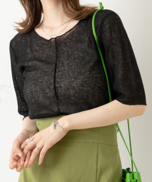 Kastane（カスタネ）の「【WEB限定カラーあり】シアーリブ5分袖Tee（Tシャツ/カットソー・レディース・アイボリー/ピンク/ブラック/イエロー/グリーン系その他・FREE）」の3枚目の写真