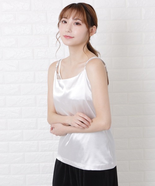 Lace Ladies(レースレディース)の「サテンキャミソール(Tシャツ/カットソー・レディース・ホワイト/ブラック/ベージュ/グレー/グリーン・M/L)」の3枚目の写真