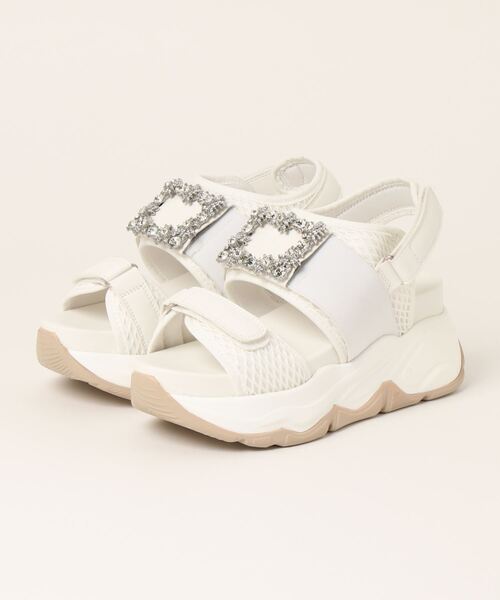 KOBE LETTUCE（コウベレタス）の「ビジューベルクロサンダル（サンダル・レディース・ホワイト/ブラック・L/LL/M/S）」の8枚目の写真