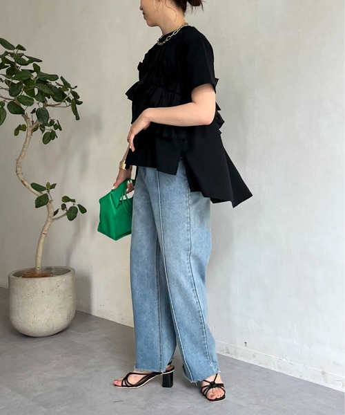 prose verse（プロズヴェール）の「フリルギャザーTシャツ（Tシャツ/カットソー・レディース・ブラック/オフホワイト・MEDIUM）」の12枚目の写真