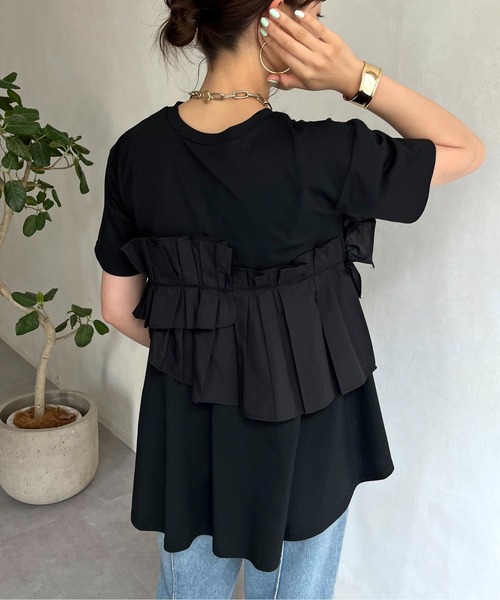 prose verse（プロズヴェール）の「フリルギャザーTシャツ（Tシャツ/カットソー・レディース・ブラック/オフホワイト・MEDIUM）」の4枚目の写真