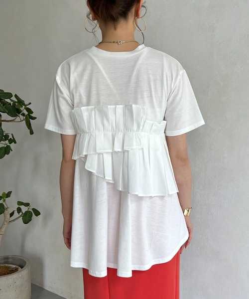 prose verse（プロズヴェール）の「フリルギャザーTシャツ（Tシャツ/カットソー・レディース・ブラック/オフホワイト・MEDIUM）」の6枚目の写真