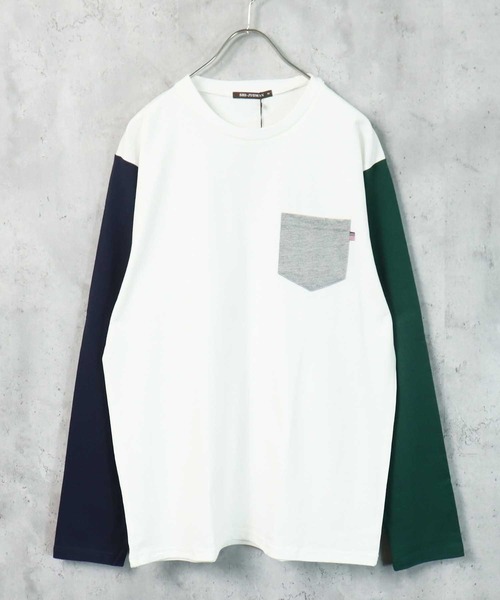 SHI-JYOMAN(シジョマン)の「【USコットン100%】ポケ付き無地長袖Tシャツ(Tシャツ/カットソー・メンズ・ベージュ系1/ブラック/ブルー/オフホワイト/チャコール/ホワイト系1/ホワイト系/グレー系1/ネイビー/ベージュ/ベージュ系/ブラック系/ネイビー系/ダークグリーン系/スモークピンク/ダークグリーン/ブラウン/グレー系/ブラウン系/杢グレー・M/L/XL)」の4枚目の写真