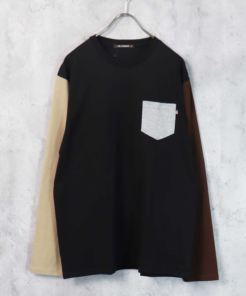 SHI-JYOMAN(シジョマン)の「【USコットン100%】ポケ付き無地長袖Tシャツ(Tシャツ/カットソー・メンズ・ベージュ系1/ブラック/ブルー/オフホワイト/チャコール/ホワイト系1/ホワイト系/グレー系1/ネイビー/ベージュ/ベージュ系/ブラック系/ネイビー系/ダークグリーン系/スモークピンク/ダークグリーン/ブラウン/グレー系/ブラウン系/杢グレー・M/L/XL)」の6枚目の写真
