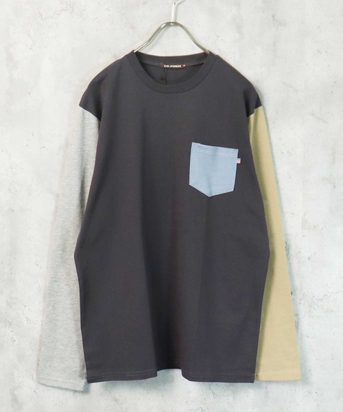 SHI-JYOMAN(シジョマン)の「【USコットン100%】ポケ付き無地長袖Tシャツ(Tシャツ/カットソー・メンズ・ベージュ系1/ブラック/ブルー/オフホワイト/チャコール/ホワイト系1/ホワイト系/グレー系1/ネイビー/ベージュ/ベージュ系/ブラック系/ネイビー系/ダークグリーン系/スモークピンク/ダークグリーン/ブラウン/グレー系/ブラウン系/杢グレー・M/L/XL)」の9枚目の写真